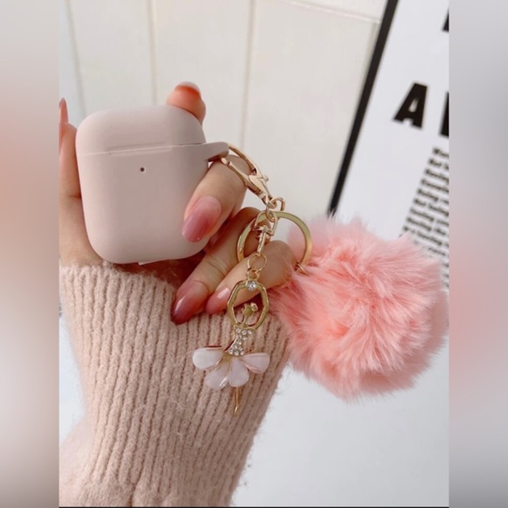 Soft Silicone Protective‎ Case with Keychain and Cute Fur Pom Pom Ball